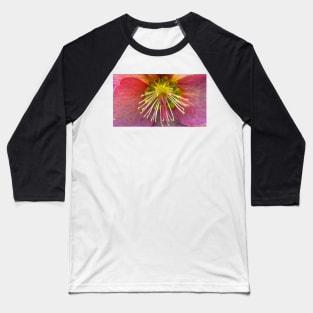 photographic closeup view of a single glowing vivid floral fantasy with delicate and intricate stamens against a black background Baseball T-Shirt